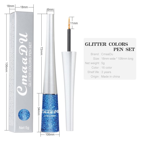 16 Värin Glitter Eyeliner -setti Värillinen Glitter Eyeliner -luomivärikynä