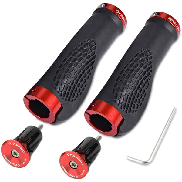 Sykkelstyre, ergonomisk design sykkelstyre utvidet gummisykkelstyre med aluminiumslegering låsegrep red