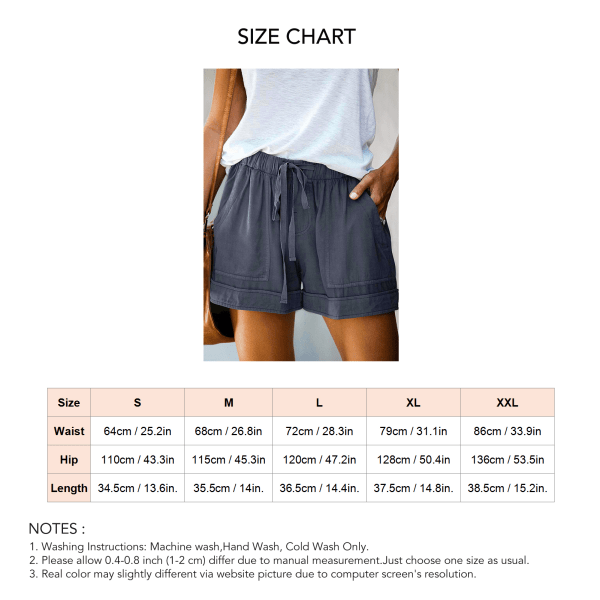 YJ Dam sommarshorts elastisk midja dragsko stängning medelhög midja casual stil shorts med sidofickor gråblå L