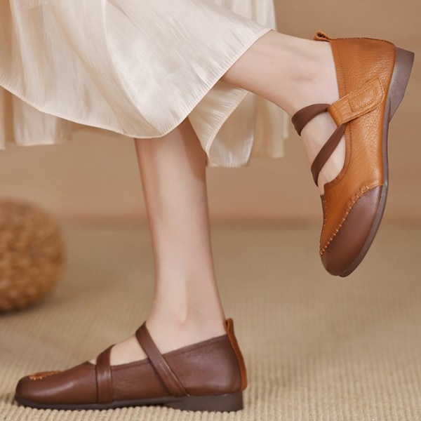 YJ 1 par dame casual sko kunstig PU lav top sko med gummisåler vintage stil brun 36