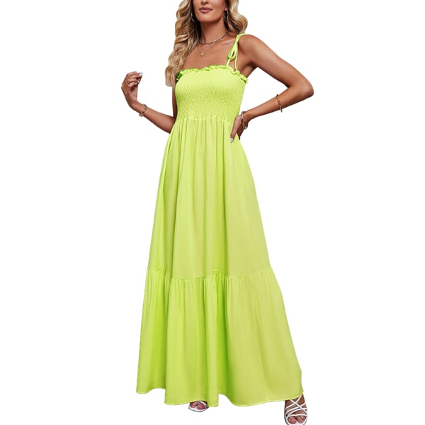 YJ olkaimettomat mekko muodikkaalla laskostetulla designilla yksivärinen naisten olkaimettomat mekko lomalle rannalle fluoresoiva vihreä M