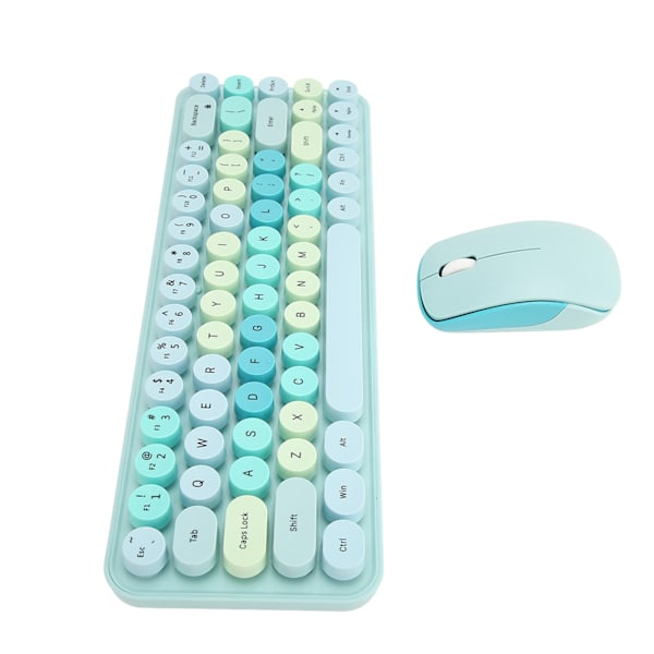 USB-tastatur og mus 2.4G trådløs 68 taster lavt forbruk retro søt ABS spilltastatur og mus for PC blå blandet farge