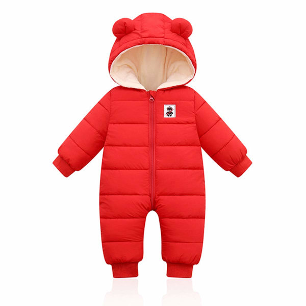 Children's down cotton romper with hood, red, 90cm-