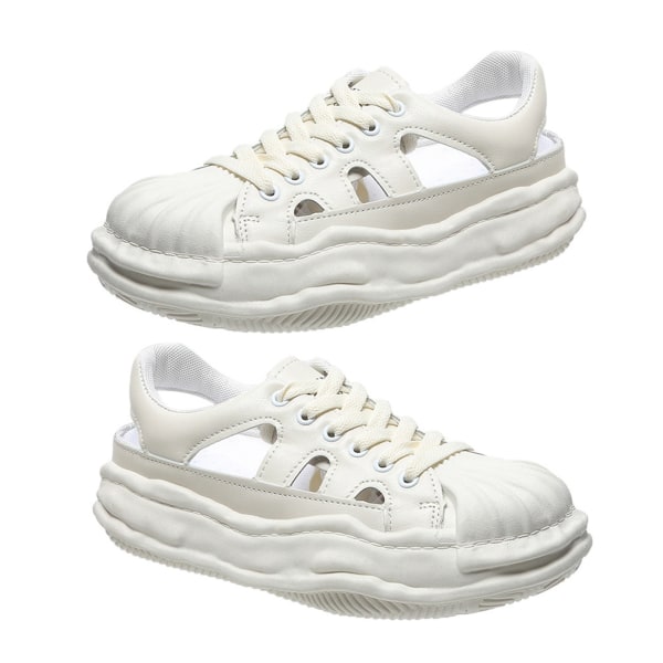 YJ Shell Head Cut Out Sneaker Tykke sålede Casual Pustende Kvinners Sports Sandaler for Sommer Beige 38 Størrelse