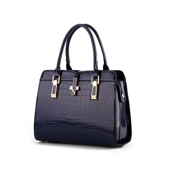 Dame Håndtaske i Skinnende Laklæder, Håndtaske med Krokodillemønster, Dame Skuldertaske (Mørkeblå) Dark Blue