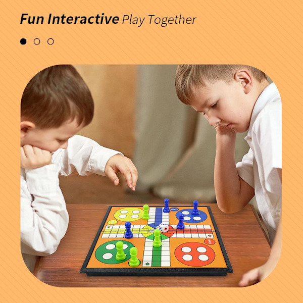 Ludo ja Käärmeet ja Tikapuut 2-in-1 klassinen lautapeli aikuisille ja lapsille, sisältää 1 pelilaudan, 2 noppaa, 16 pelinappulaa, säännöt ja kantolaukun