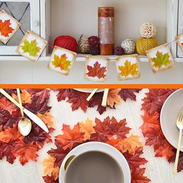 100 st Lönnlöv i Konstgjord Höst, Falska Höstlöv för Thanksgiving Bröllop Fest Evenemang Inomhus Utomhus Krans Dekoration (13 Färger)