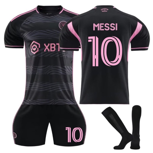 Fodboldtrøje New Messi Jersey Inter Miami Youth Herre-udebanetrøje No. 10 + black socks 28(150-160cm)