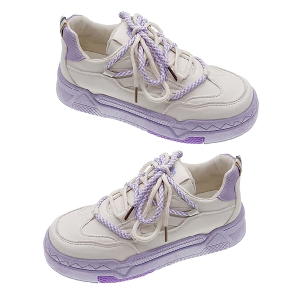 YJ Women's Sports Shoes Fashionable Breathable Comfortable Skin Friendly Female Casual Shoes Sneakers White Purple 37