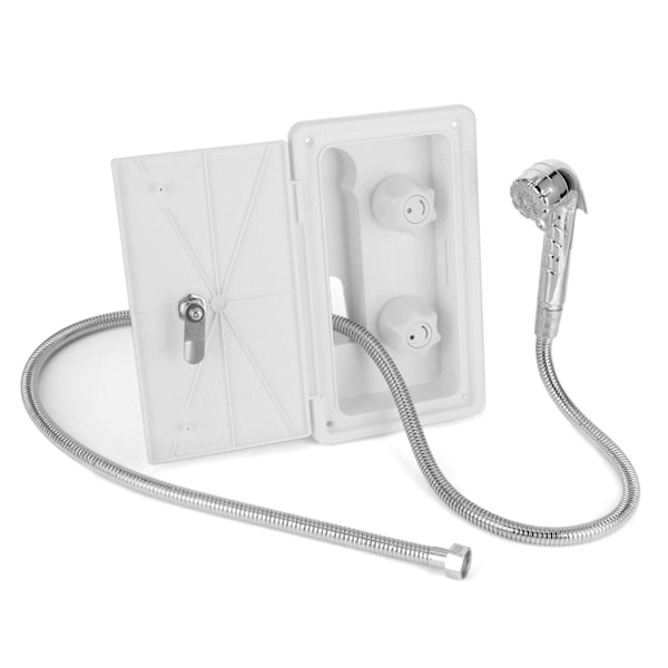 RV-Duschbox-Set med Dubbla Ventiler Kallt Värme Dubbelkontroll med Metall Slang Sprayhuvud Låsnycklar 1/2 tum