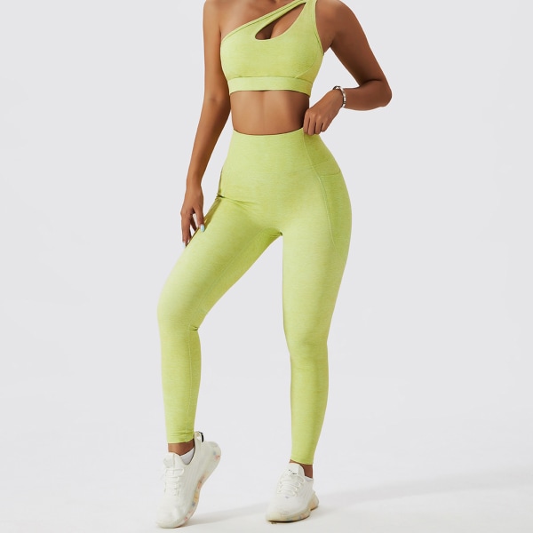 YJ Yoga Bukser til Kvinder - Højtaljede Tights med Hurtigtørrende Funktion, Løftende Effekt og Lommer til Sport, Løb og Fitness - Grøn - XL