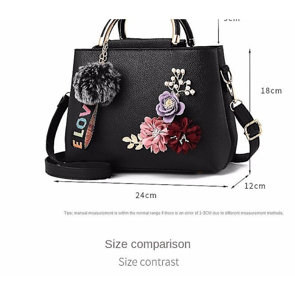 Dameveske Ny 2025 Mote Dame Blomster Skulderveske Messenger Bag Europeisk og Amerikansk Trendy Håndveske (Svart)