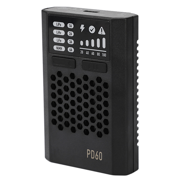 PD60 Balance Batterilader 60W 3A Sort USB C Indgang PD60 Balance Batterilader til LiFe LiHv LiPo 1‑4S NiMH Cd1 12