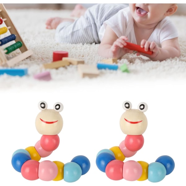 2 stycken 3,6×17 cm träleksak baby söt larv（rosa） färgglada marionettleksaker för tidig utbildning, upplysningsleksaker för barn