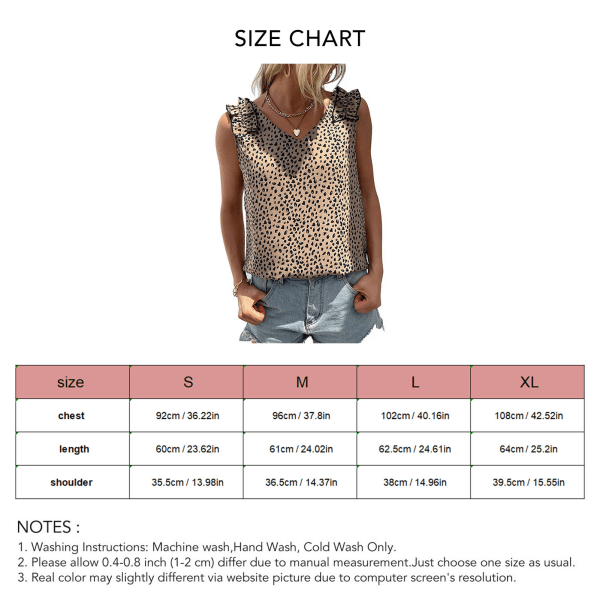 YJ Sommer Tank Top V-hals Leopard Print Erotisk Fashionabel Polyester Ærmeløs Casual Dame Tank Top til Dating Khaki L