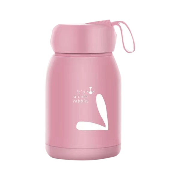 Pink Portable Double Layer Insulated Mug 330ml with Good Sealing and Cute Rabbits Design for Travel and Outdoor Sports