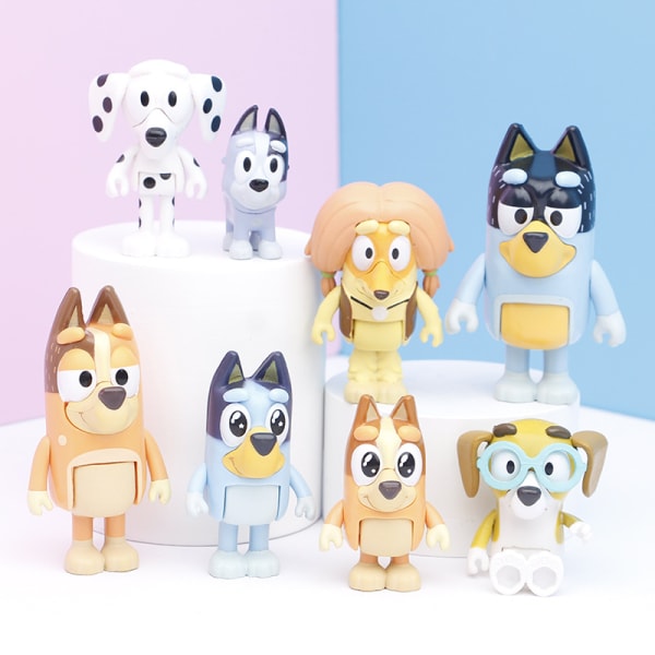 Uusi 8-osainen set Bluey play lelut anime yhteinen liikkuva nukke malli lahja lasten kokoelma patsas