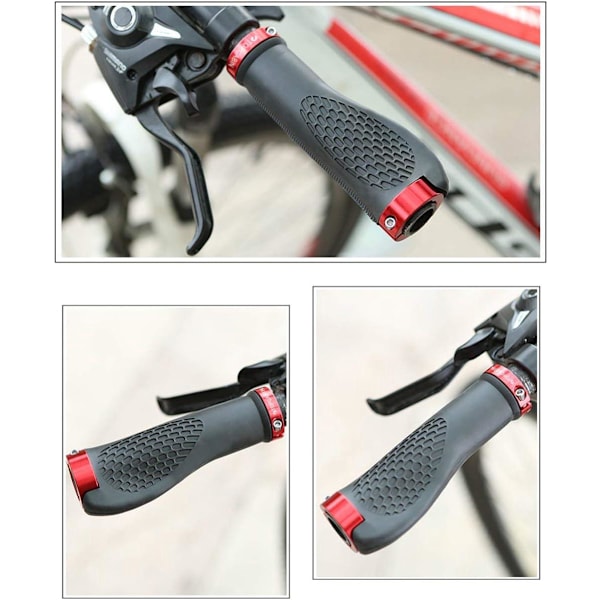 Sykkelstyre, ergonomisk design sykkelstyre utvidet gummisykkelstyre med aluminiumslegering låsegrep red