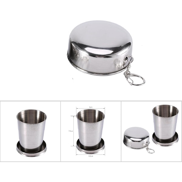 Vikbar resemugg i rostfritt stål, hopfällbar campingmugg med nyckelring, infällbar för utomhusresor (Medium)