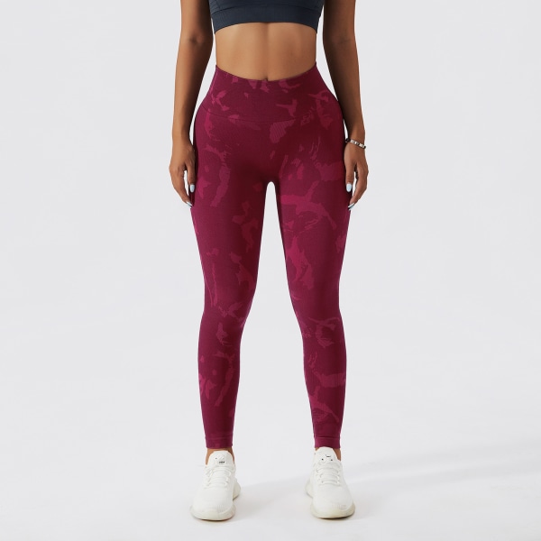 Yoga Leggings Høj Talje Sømløs Fuld Længde Hurtigtørrende Elastiske Trykte Kvinder Fitness Stramme Bukser Amaranth S