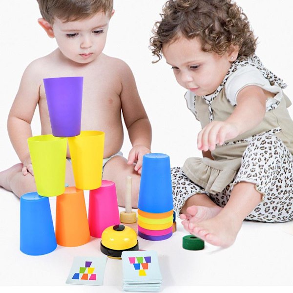 Battle Stacking Cups (50 kort, 12 kopper, 1 bjelle) - Fargesortering Kognitiv Trening Brettspill