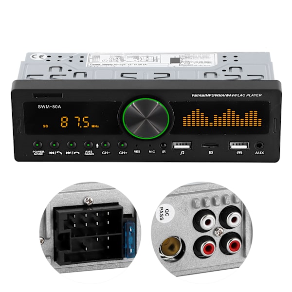 1 DIN Bluetooth MP3-äänisoitin kaukosäätimellä, tukee ääniohjausta SWM‑80APosition-toiminto