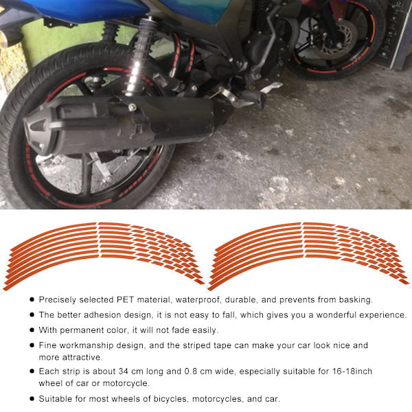16 stk. Cykel Motorcykel 16-18 tommer reflekterende hjulfælgdekaler Dekorationstilbehør (orange)