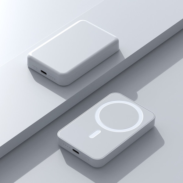 Powerbank passer for Apple magnetisk trådløs strømbank 20w hurtiglading stor kapasitet mini mobil strømforsyning 15W 5000 mAh 【Elegant White】