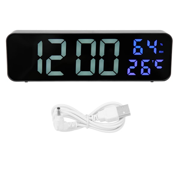 LED 9,1 tommer Spejlur Multifunktionel Digital Alarm Dato Luftfugtighedsur til Soveværelse Stue Kontor