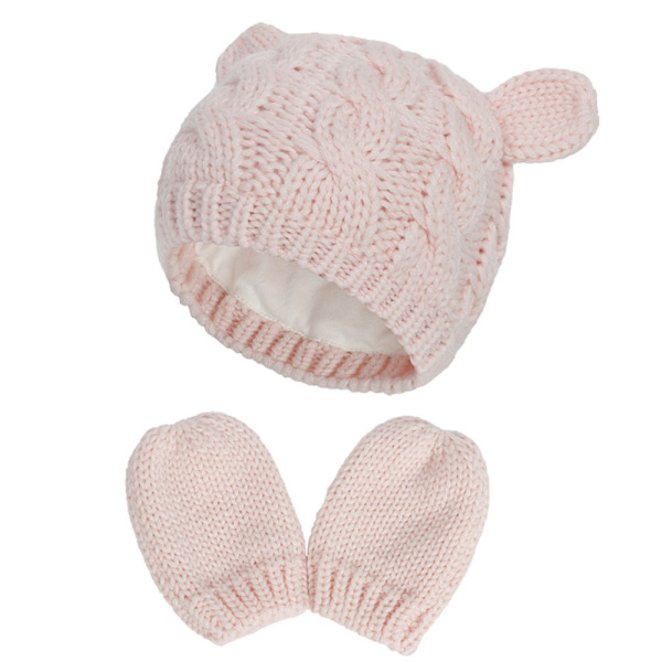 Nyfödd Vintermössa och Vantar Set för Babyflickor och Pojkar Vantar Set Baby Stickad Mössa Småbarn Varm Mössa Rosa 1 Set