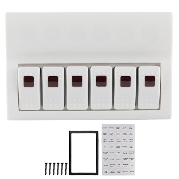 6 Gang Rocker Switch Panel Afbryder med LED-indikator til Marine Båd Yacht Bil RV