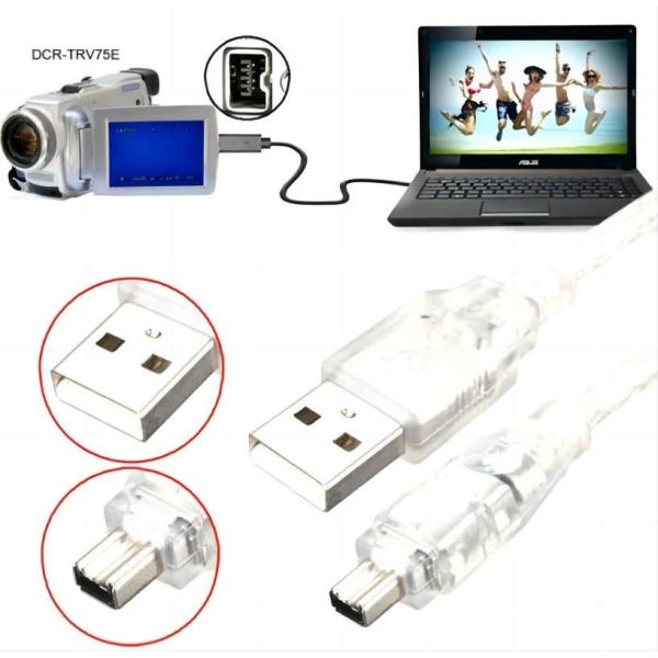 NY USB -hane till Firewire IEEE 1394 4-stift hane iLink-adapterkabel för Sony DCR-TRV75E DV 2-pice