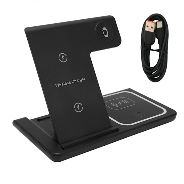 Trådlös Laddare 3 i 1 Trådlös Laddningsstation för IPhone 13 12 11 XS XR XS X 8 Plus Klockor Hörlurar Svart