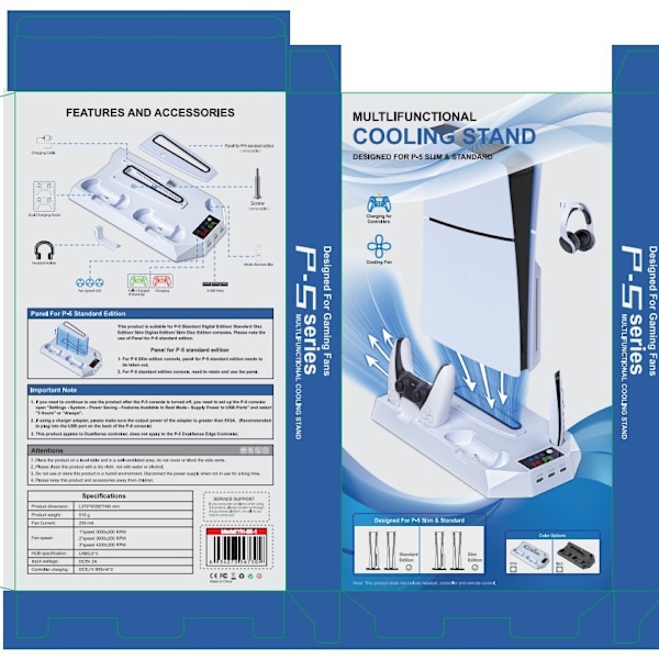 Universal kølebase med ventilator til PS5/Slim/Pro konsoller - multifunktionel to-i-en controller direkte tilslutning opladningsstation