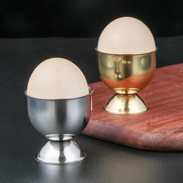 4 stk. fjærtrådbrett i rustfritt stål, brett for kokte egg, oppbevaringsstativ, eggkopper i metall, spiralfjær