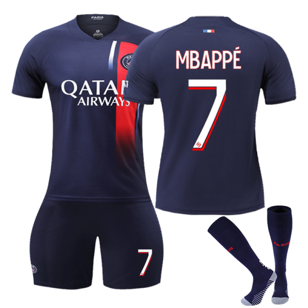 Paris fotbollströja Set Barn Ungdom Vuxen Mbappe/Messi/Neymar T-shirt tröja No. 7 20(110-120cm)
