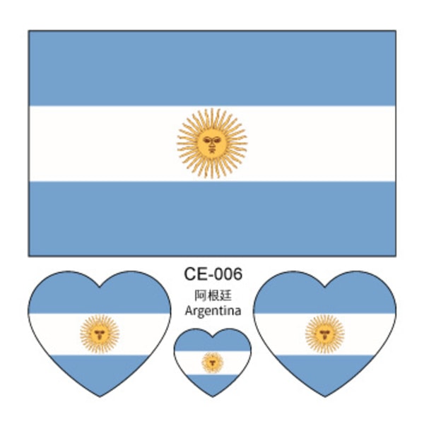 10* World Cup Argentina-fans flagg-ansiktsklistremerke vanntett spill sportsmøte Nasjonaldagen tatoveringsklistremerke CE-006