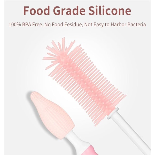 Silikonflaskborste Nappborste Sugrörsborste Vasborste (Rosa)