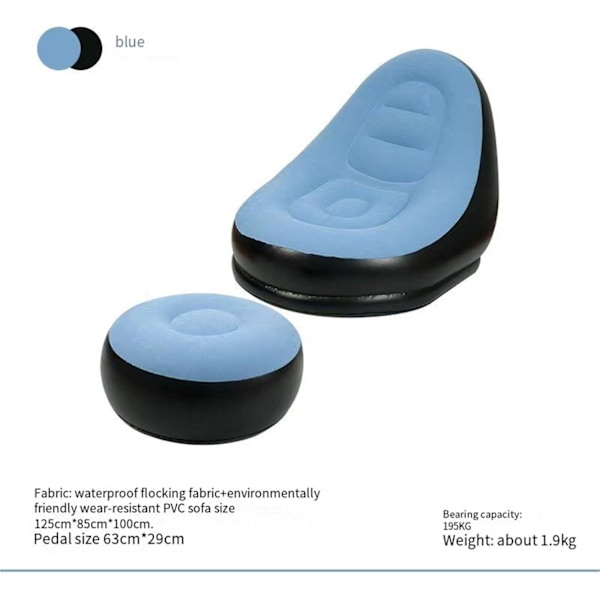 Bærbar oppustelig sofastol - tyk flocking doven sofa, velegnet til camping, hjemmebrug og fritidsbrug blue