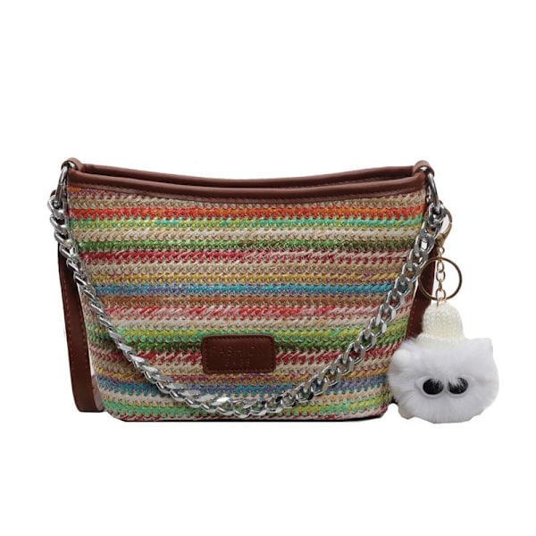 Fargerike stråvesker for kvinner, vevde vår- og sommer vesker, strandvesker, mote messenger-vesker, reise casual vesker, rosa pink