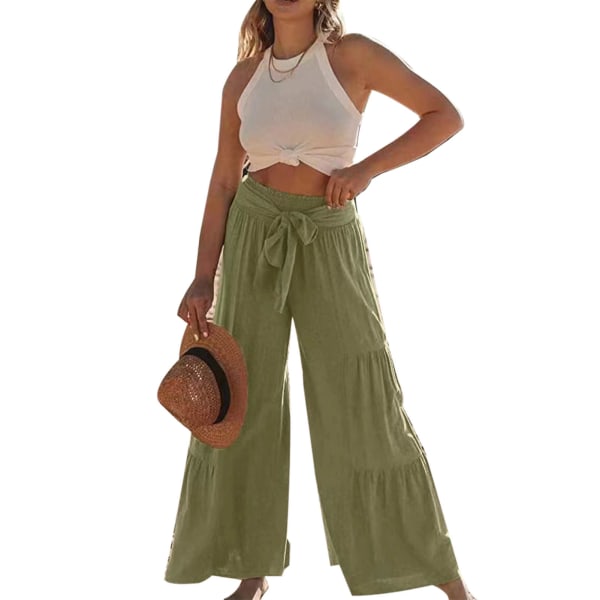 Ruffle Wide Leg Pants Pure Color Casual Fit Tie Fashionable Long Ruffle Trousers for Women Dating OD Green XXL