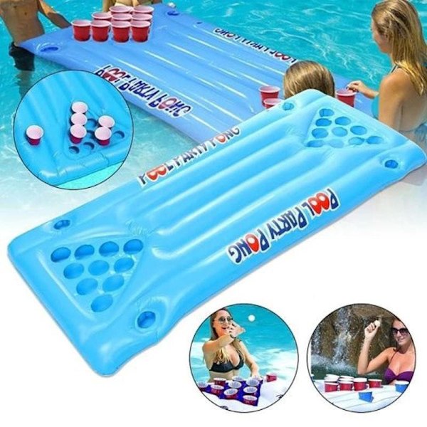 Blå Kopp Hål Boj Vuxen Uppblåsbar Poolmatta, Uppblåsbar för att Spela Flytande Poolbordsspel 150*58 cm