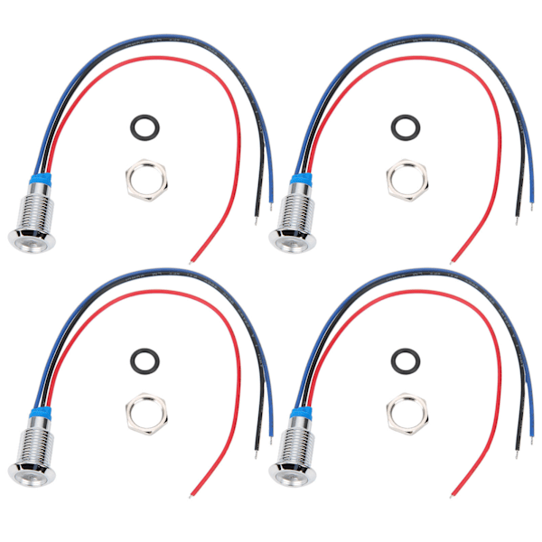 Vandafvisende metaltrådede runde LED-lamper - 4 sæt (rød og blå)