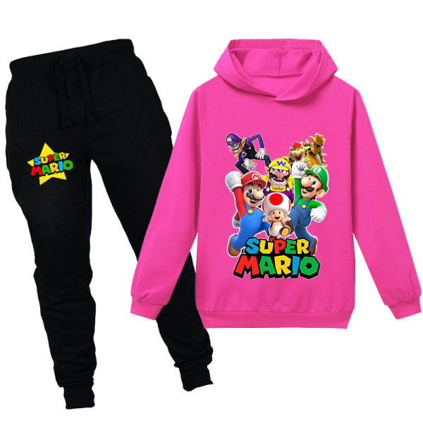 Super Mario Boys Girls Pullover Hettegenser og joggebukser Klessett Sportsklær Barneklær rose red 170cm（15-16years）