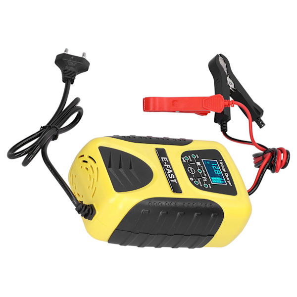 Automatisk batterioplader 7-trins 12V 7A LCD-skærm pulsreparationsfunktion til bilplæneklipper motorcykel EU 100-240V