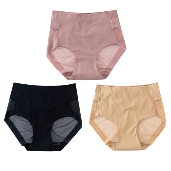 3 stk. sømløst undertøj til kvinder, elastisk, åndbart, hofteløftende, kropsformende trusser, blandede farver, XL