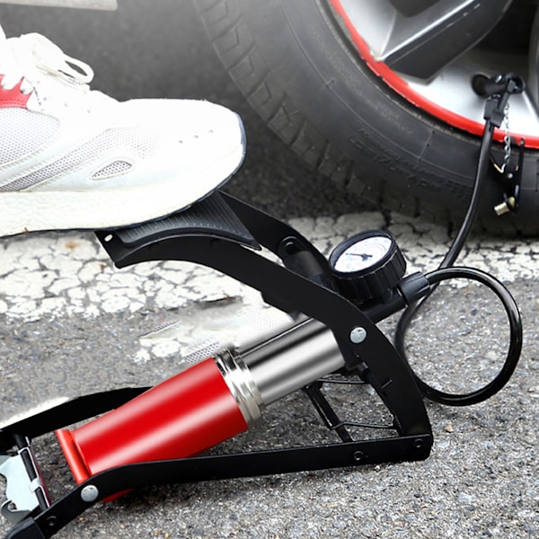 Golvfotpump för cykel med mätare, bärbar högtryckspump för bilar, cyklar, sportbollar, enkelcylinder