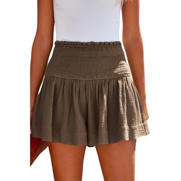 YJ Shorts High Shirred Waist Plain Stylish Casual Women Summer Shorts for Home Exercise Khaki M