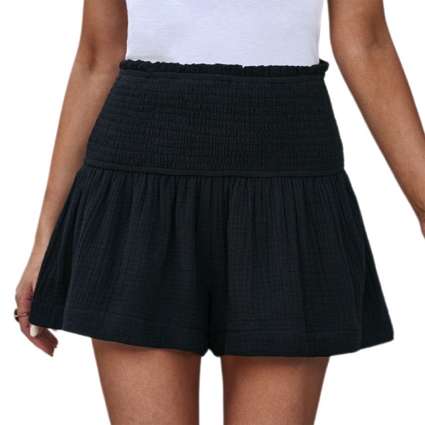 YJ Shorts High Shirred Waist Plain Stylish Casual Women Summer Shorts for Home Exercise Black XL