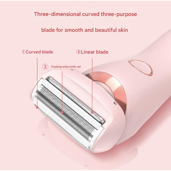 2 i 1 Bikini Trimmer Elektrisk Barbermaskin, Dame Epilator for Rygg, Armer, Underarmer og Ansikt Øyenbryn Barbering, Rosa